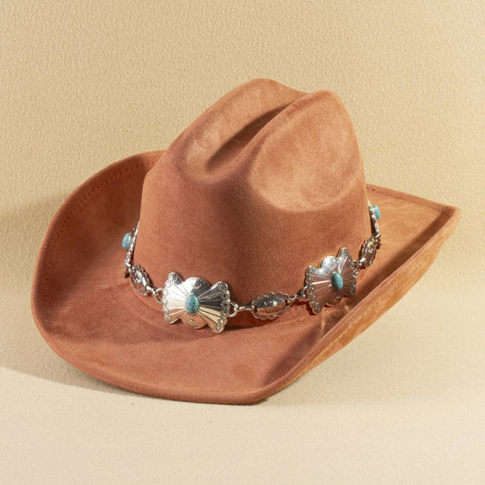 Turquoise Concho Chain Band Western Cowboy Hat
