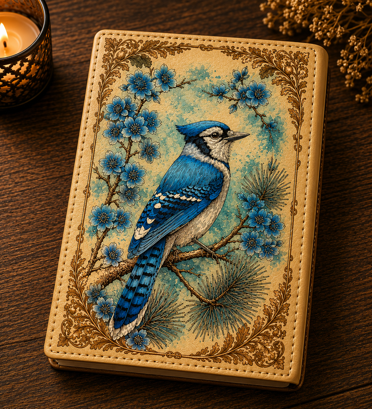 handmade Leather Journal - Blue Jay Bird