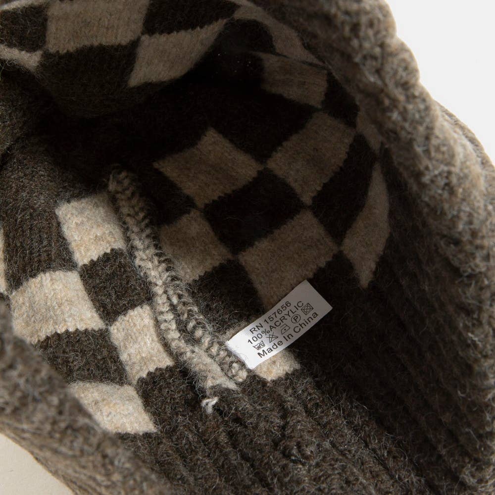 Checkered Pom Beanie