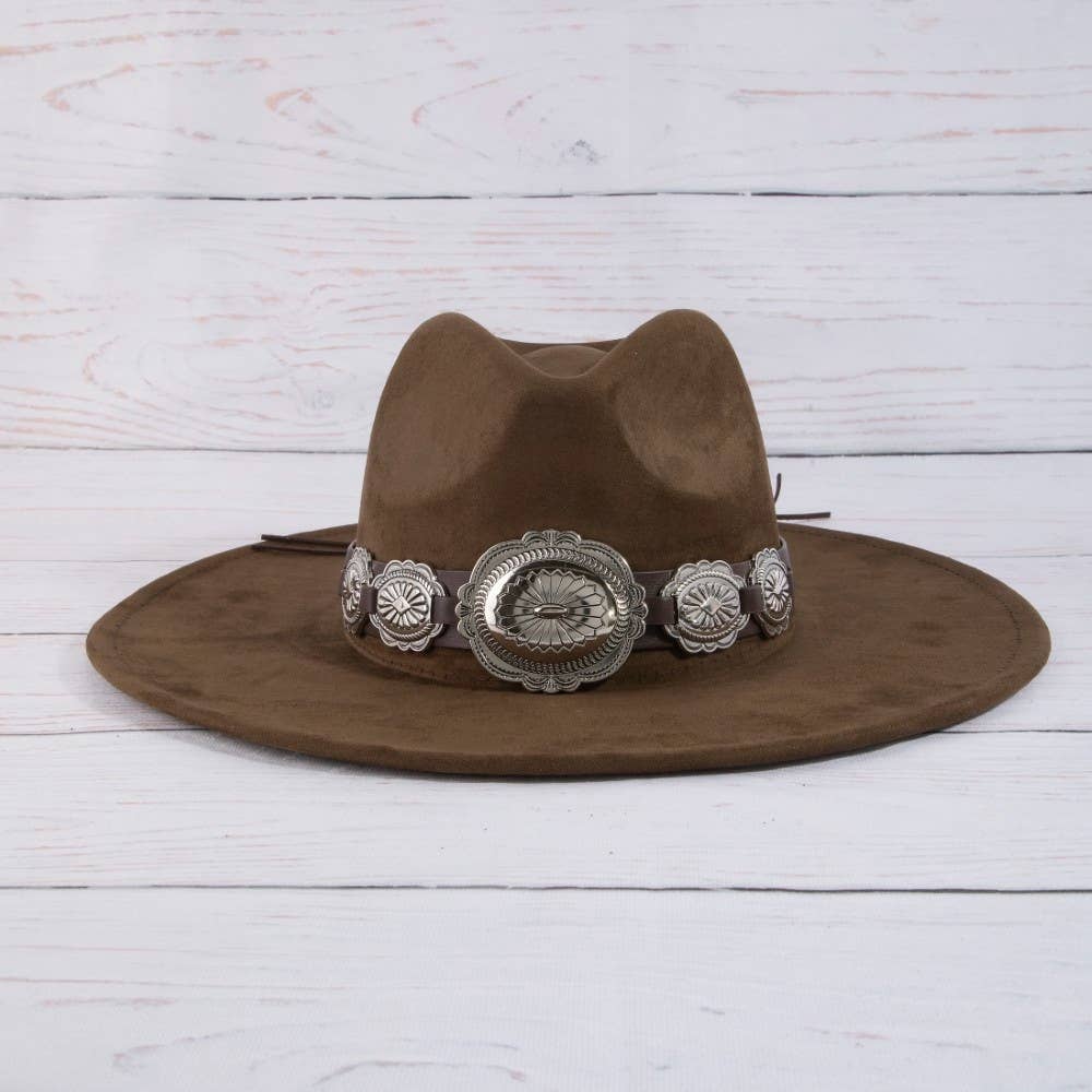 Oversized Concho Band Western Hat - Dark Brown