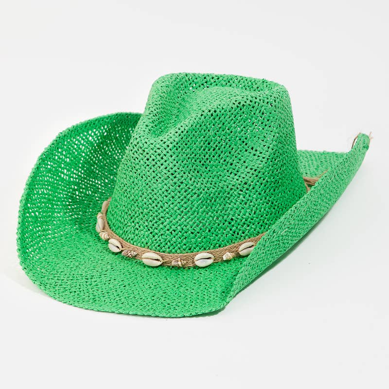 Paper Straw Cowboy Hat With Cowrie Shell Band