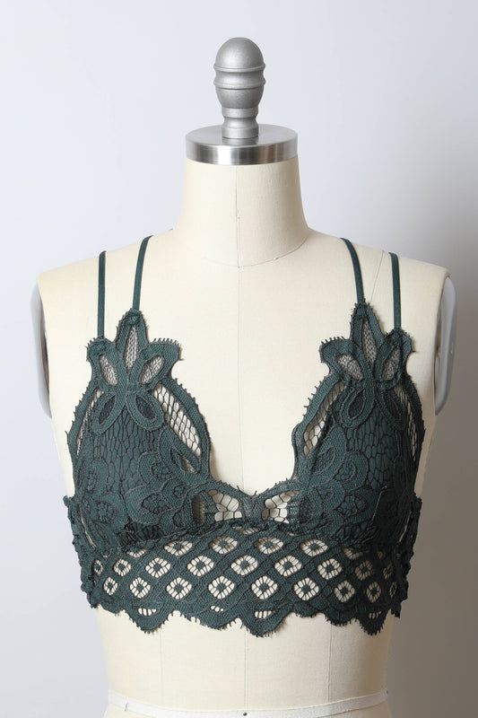 Lace Longline Bralette Padded Comfort & Floral Crochet Trim