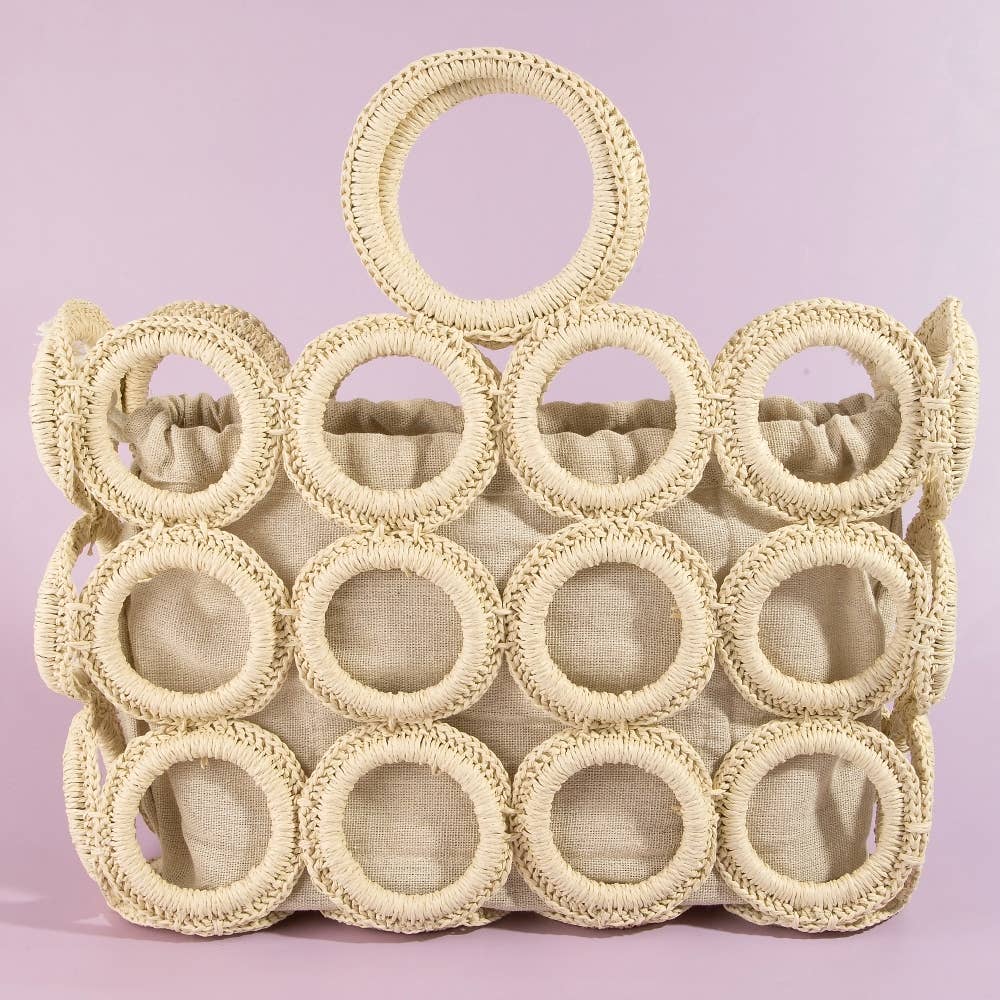 Straw Round Pattern Mesh Hand Bag