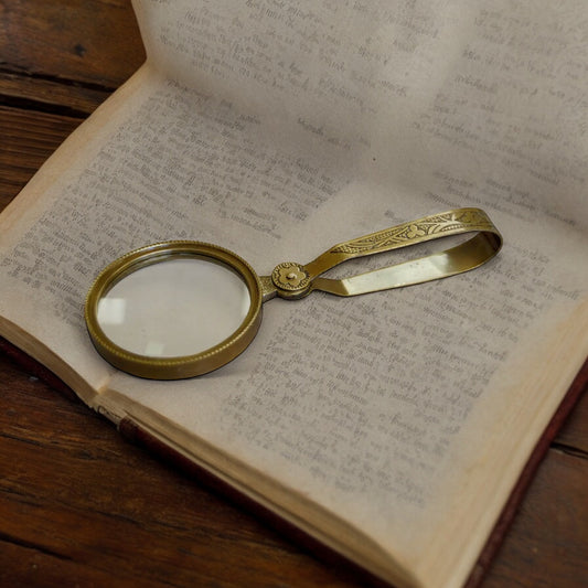 Antiqued Brass Magnifying Glass with Folding Handle