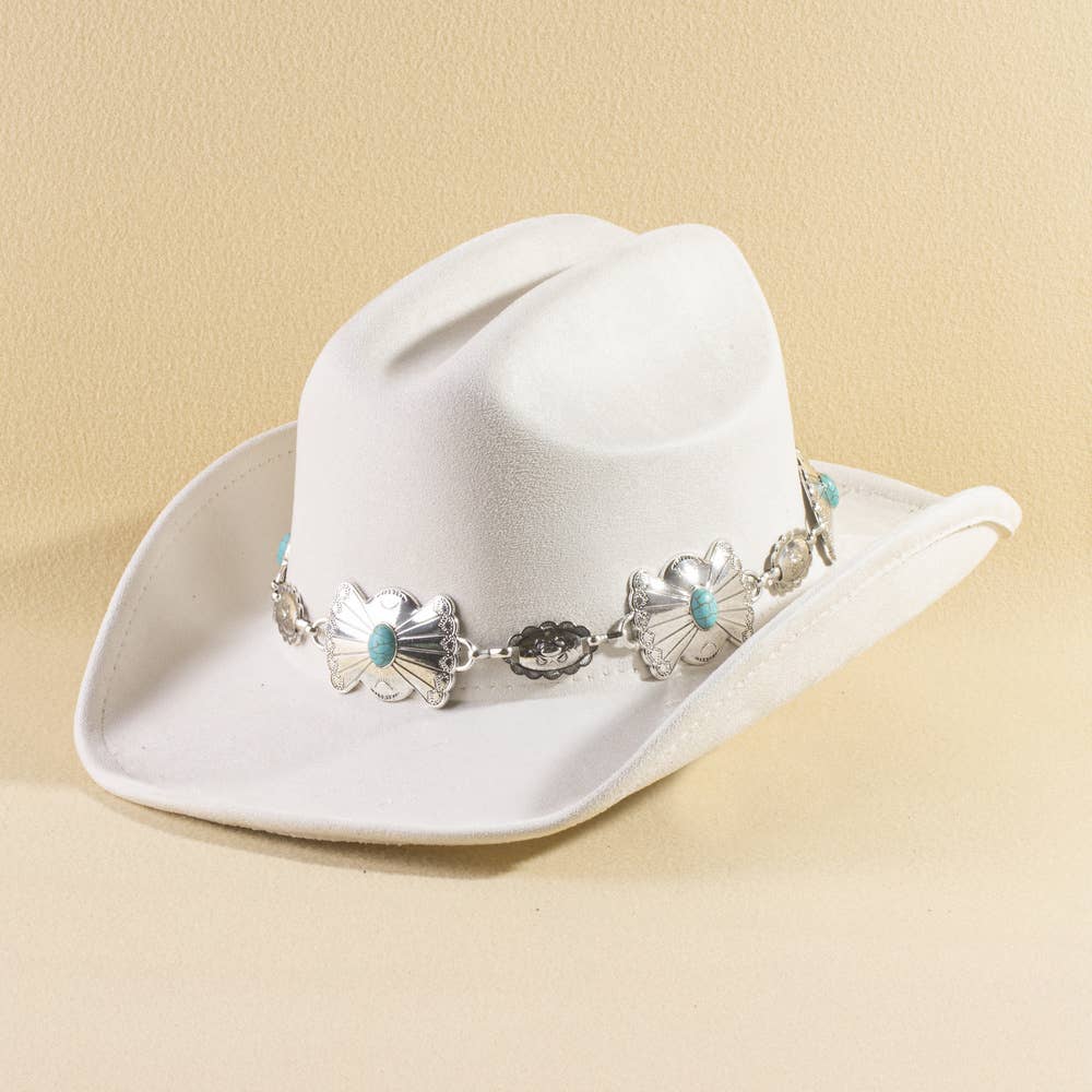 Turquoise Concho Chain Band Western Cowboy Hat