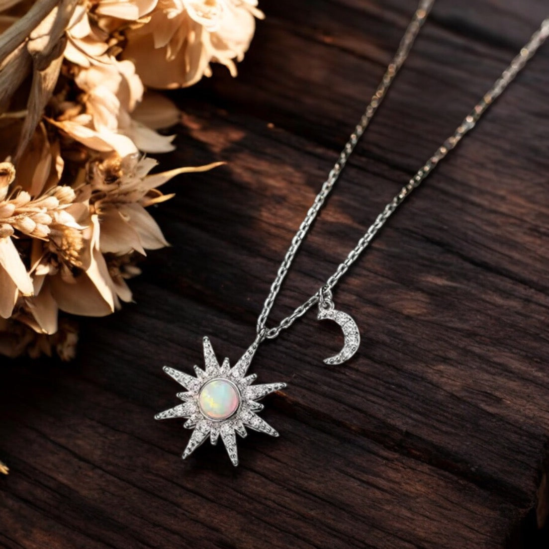 141 Sterling Silver Celestial Sun Moon Necklace