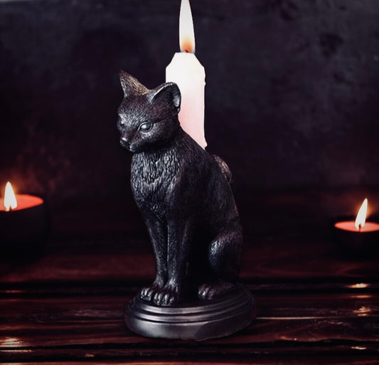 Gothic Black Cat Candle Holder