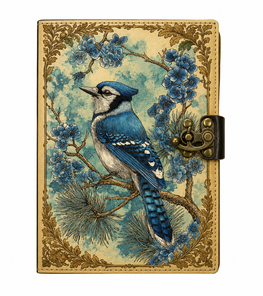 handmade Leather Journal - Blue Jay Bird