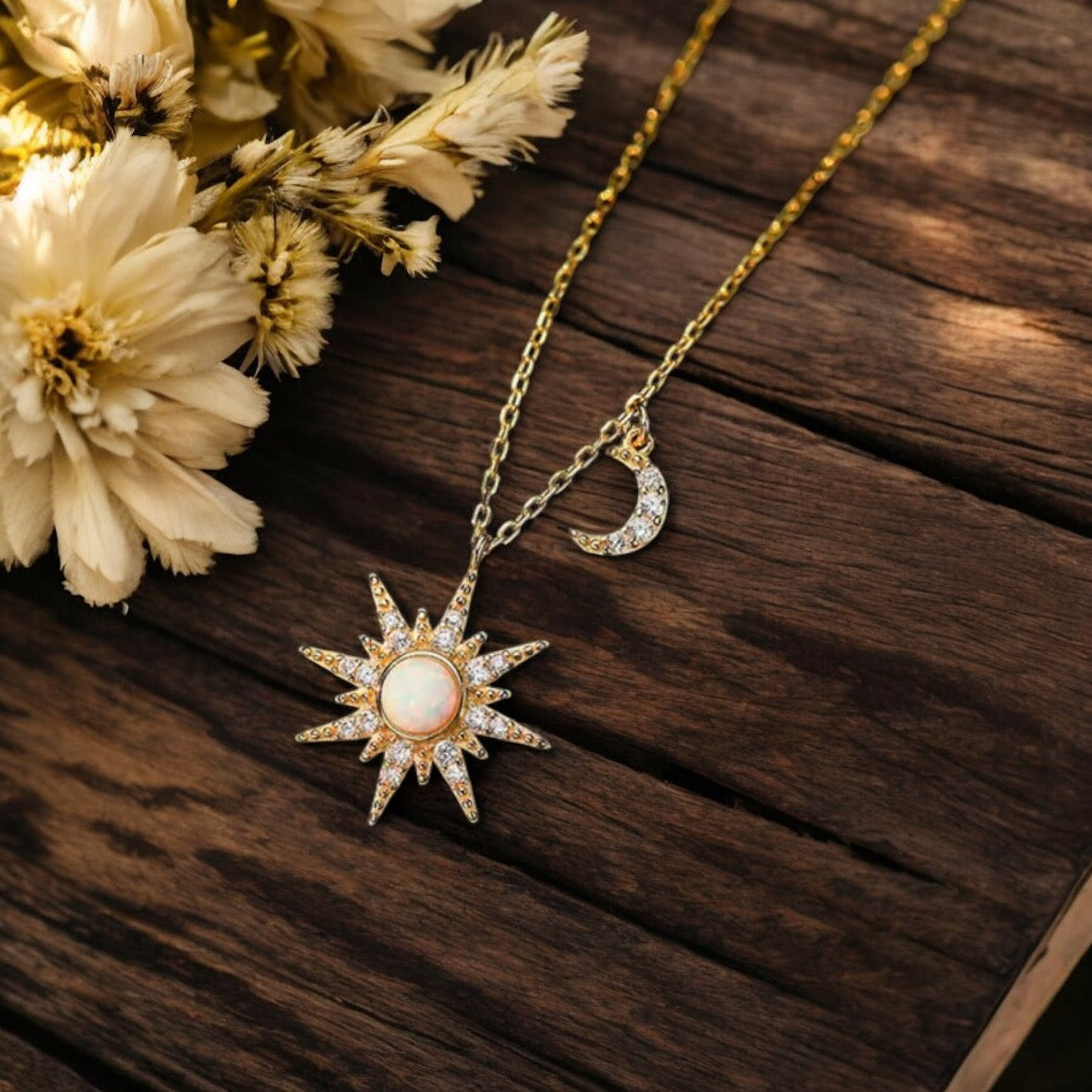 141 Sterling Silver Celestial Sun Moon Necklace