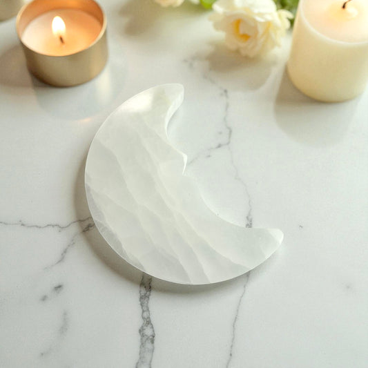 Large Selenite Moon Face Flat