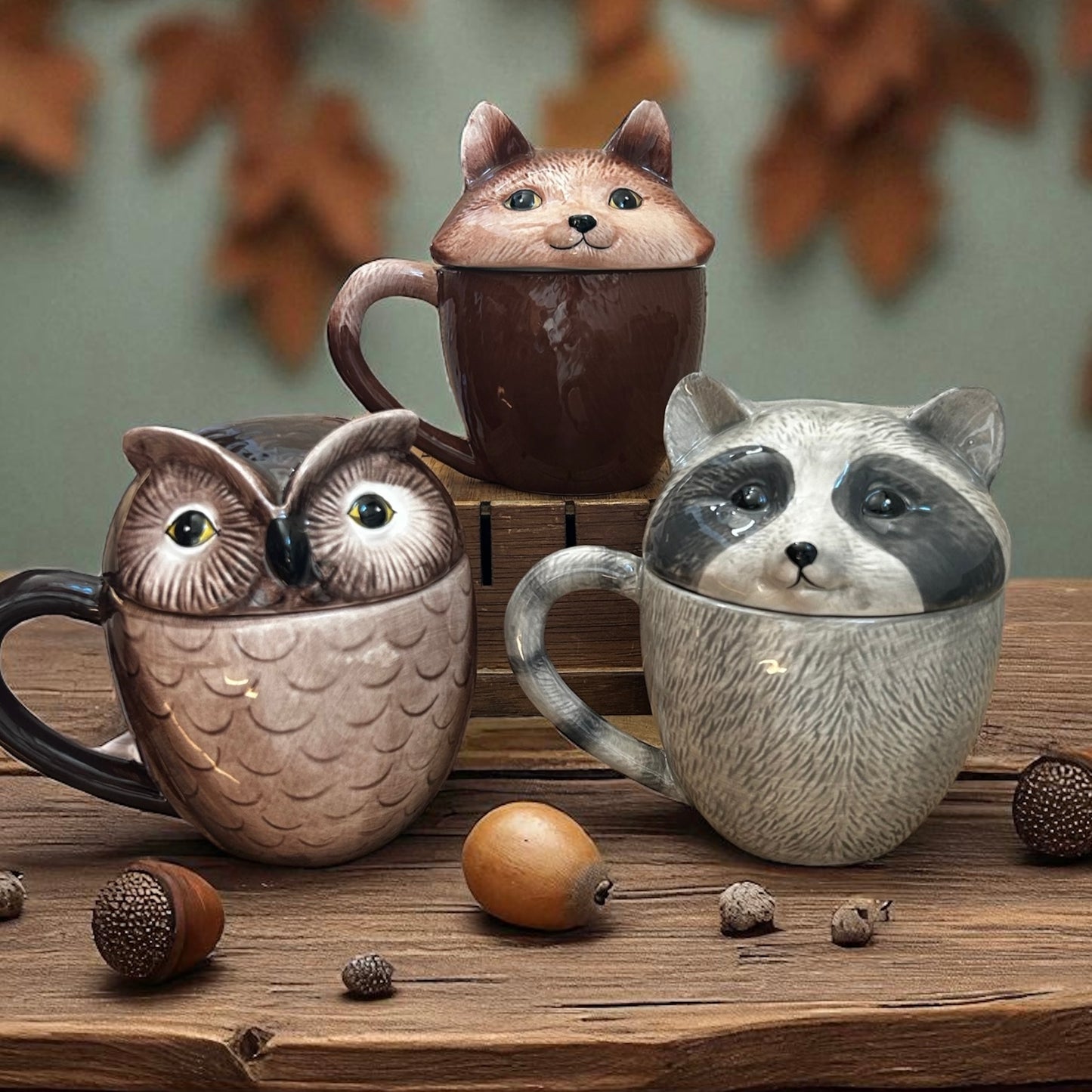 Woodland Animal Ceramic Mug with Lid