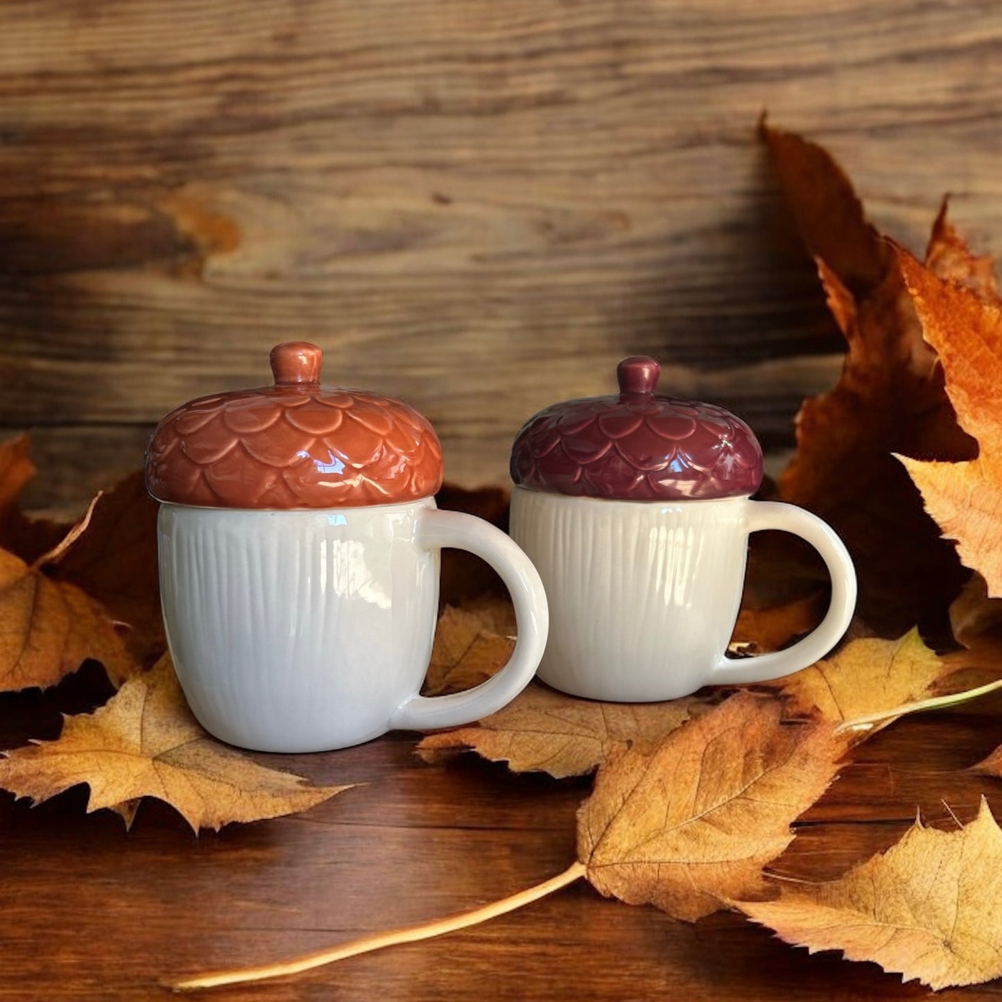 Acorn Ceramic Mug Cup with Lid