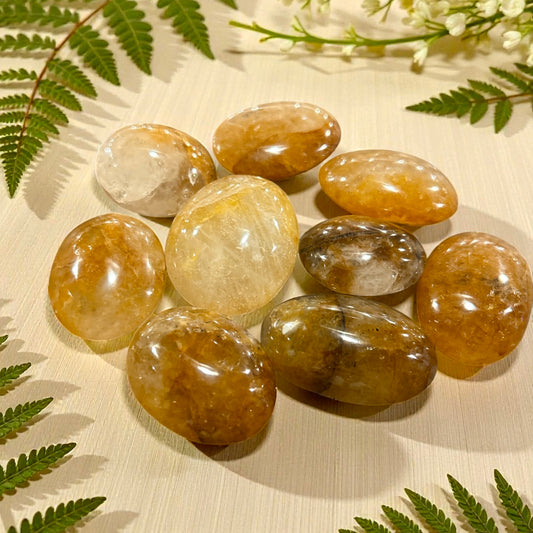 Yellow Hematoid Crystal Palm Stone