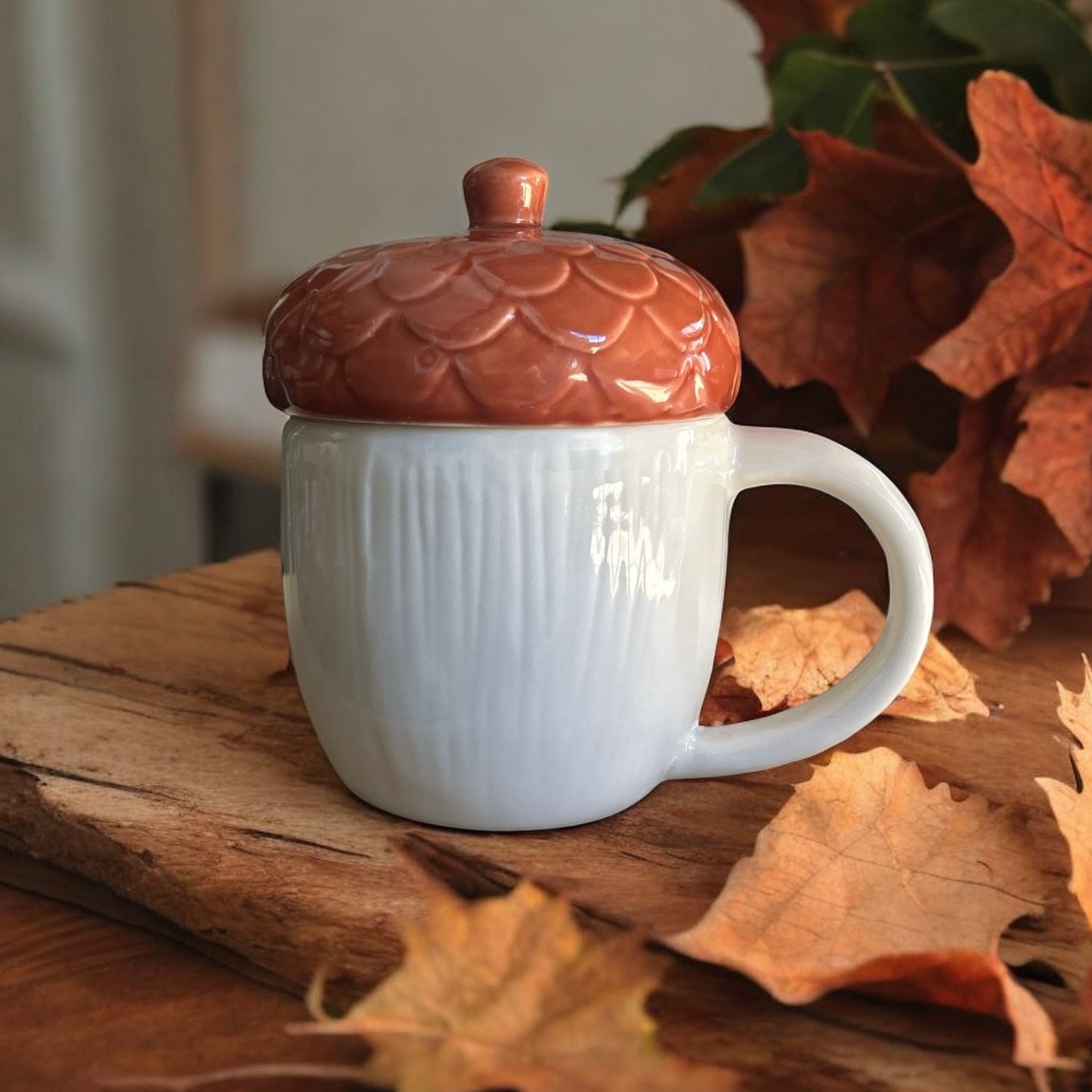 Acorn Ceramic Mug Cup with Lid
