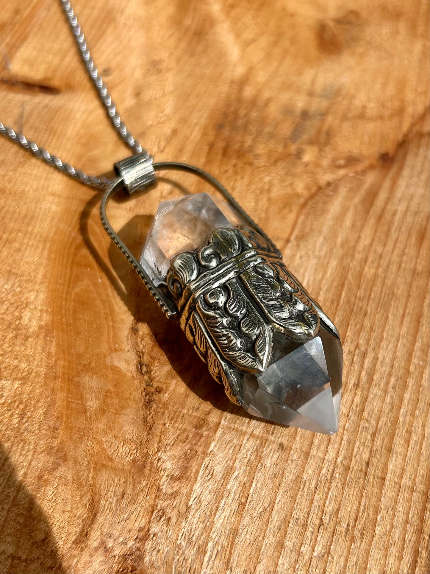 Tibetan Handmade Clear Quartz Crystal Point Necklace