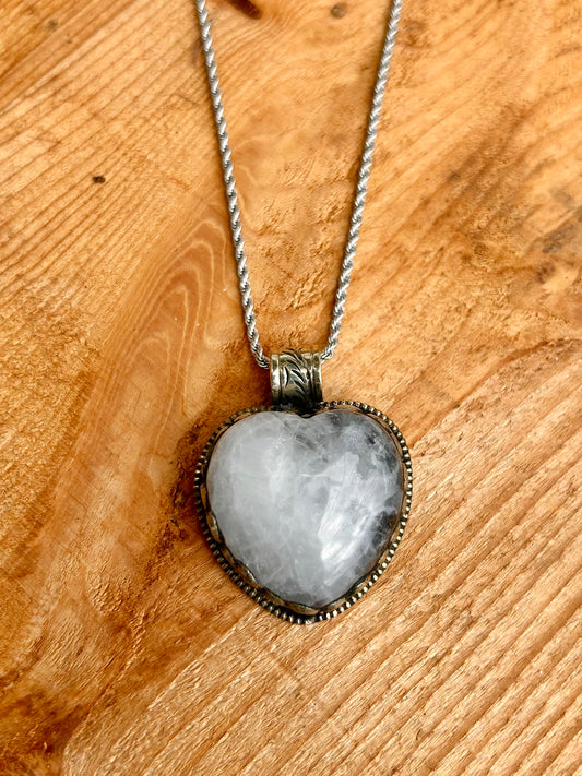 Tibetan Handmade Moonstone Heart Necklace