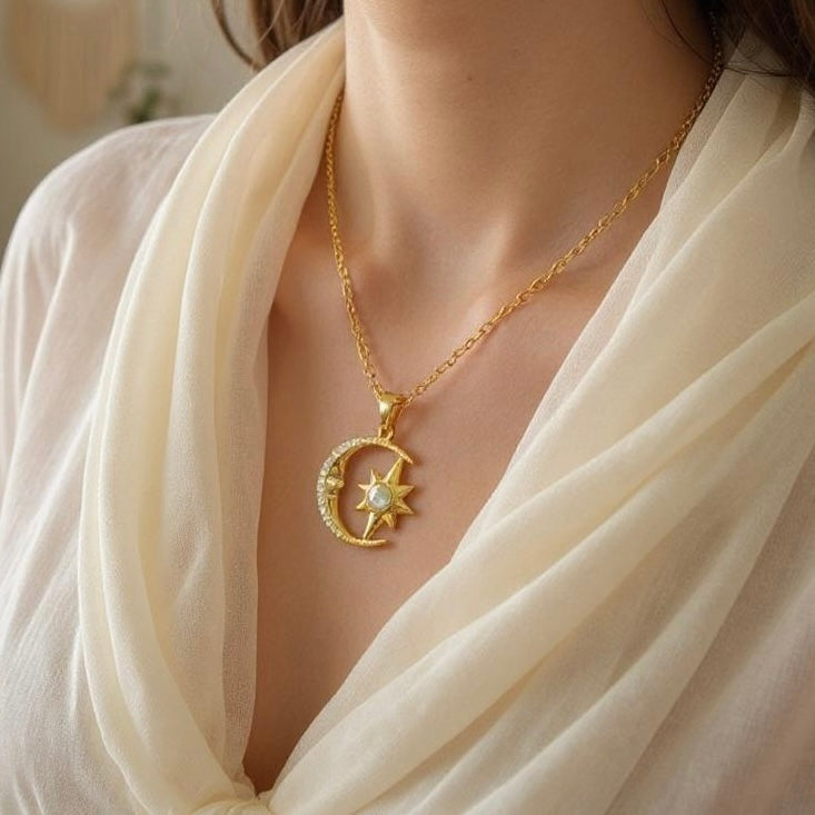070 Moon Star Stone Necklace