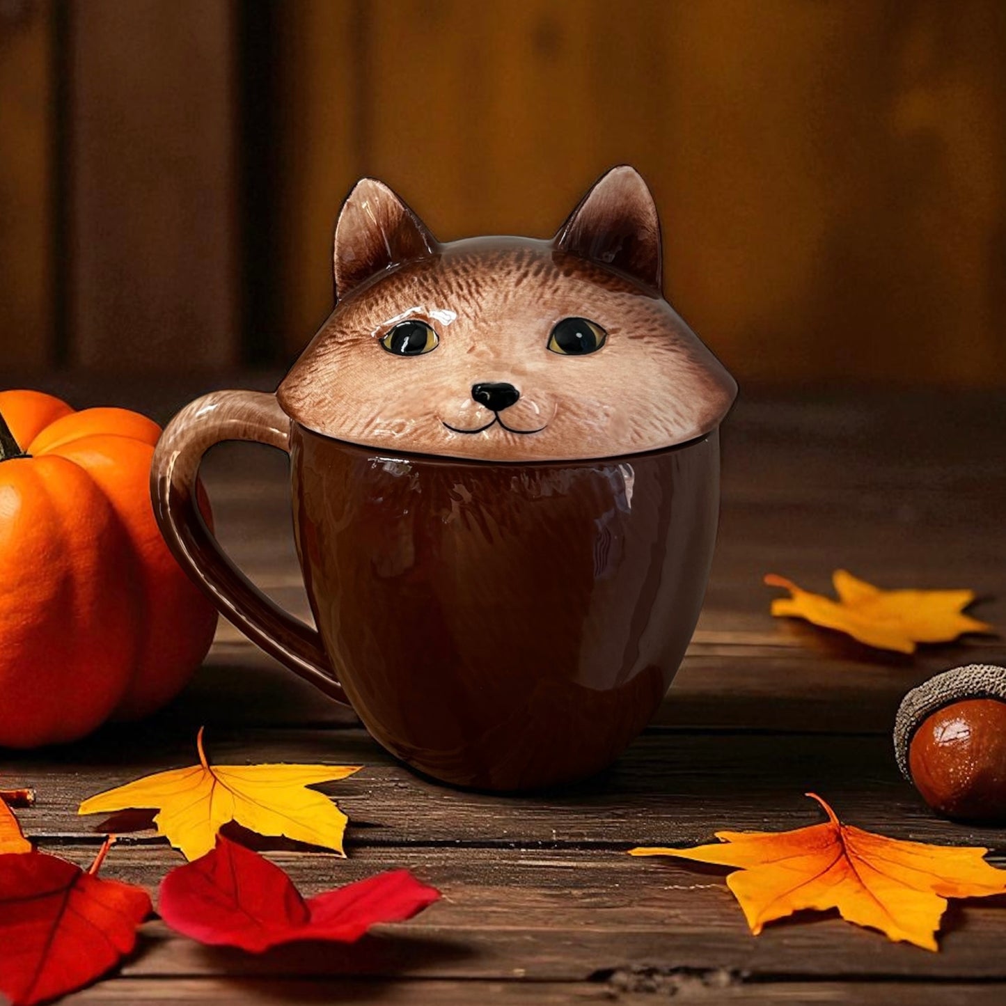Woodland Animal Ceramic Mug with Lid