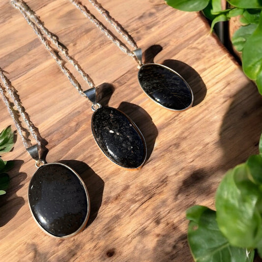 Black Nuummite Sterling Silver Crystal Necklace
