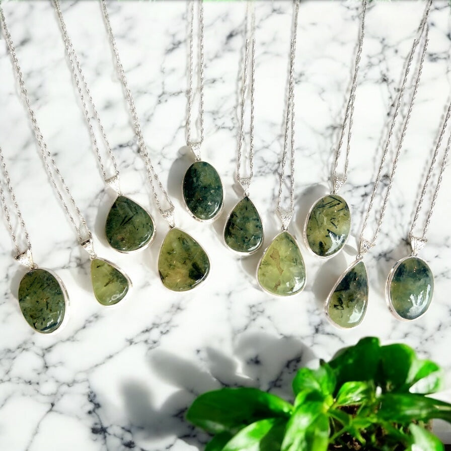 Sterling Silver Prehnite Crystal Necklace