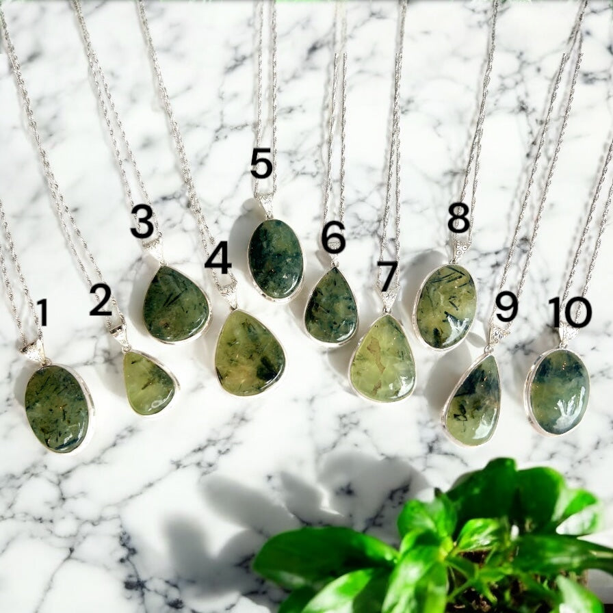 Sterling Silver Prehnite Crystal Necklace