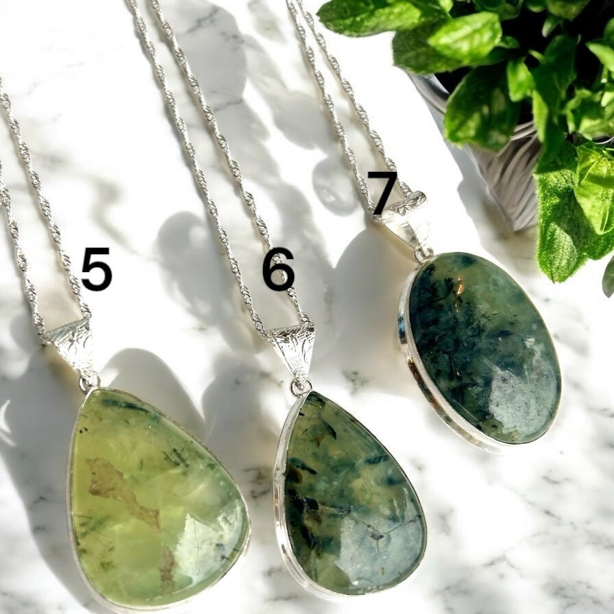 Sterling Silver Prehnite Crystal Necklace