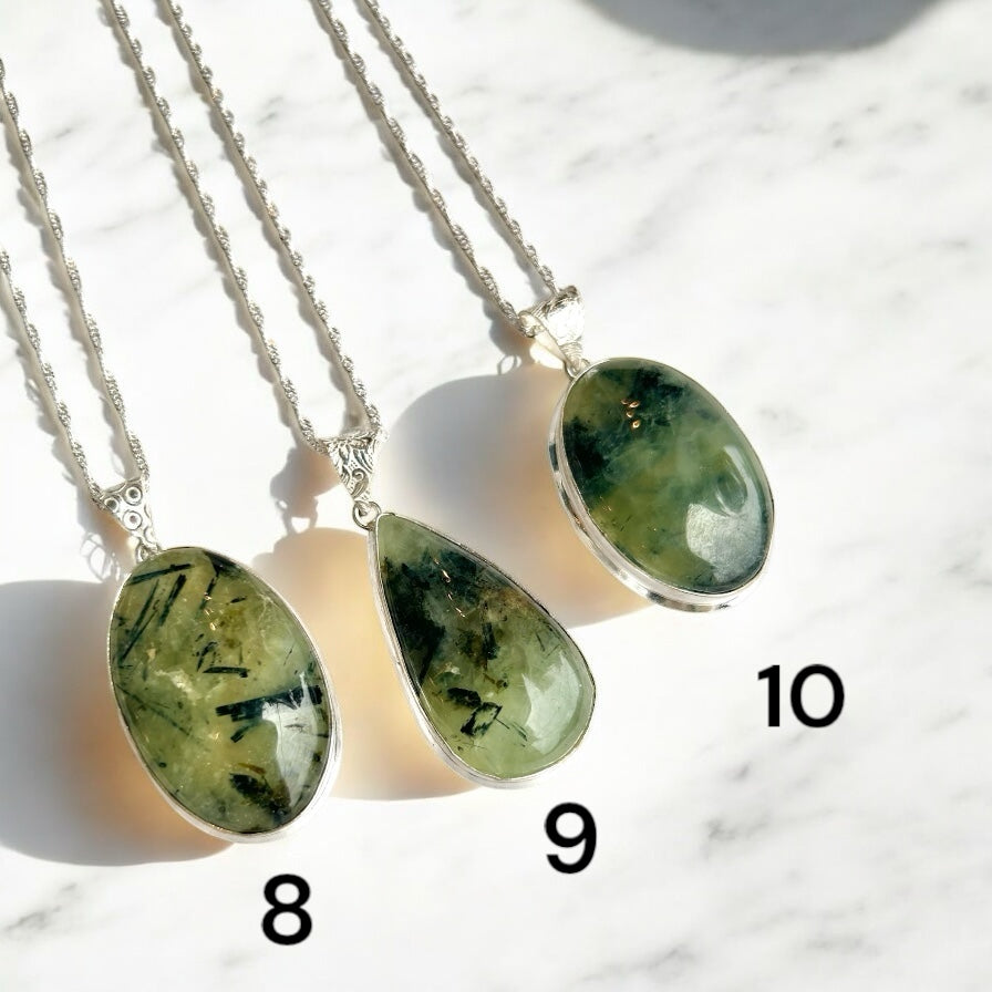 Sterling Silver Prehnite Crystal Necklace