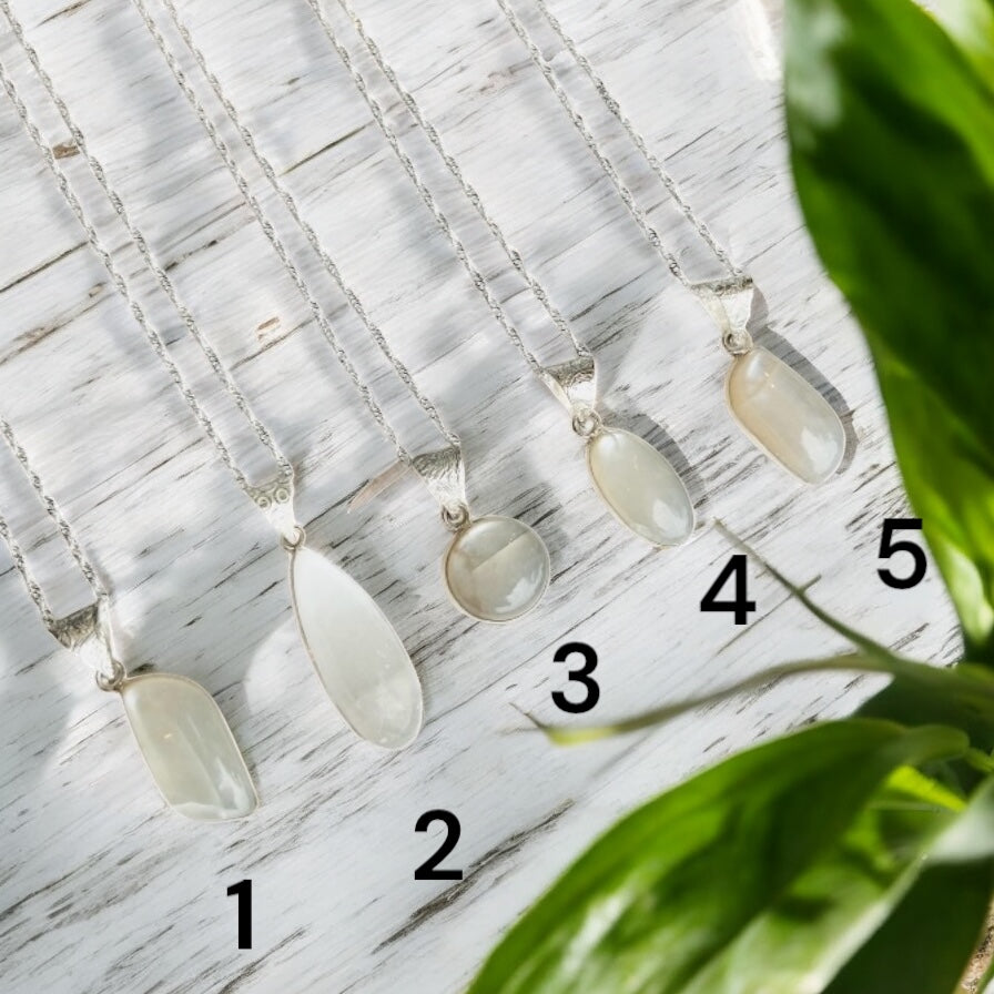 Sterling Silver White Moonstone Crystal Necklace