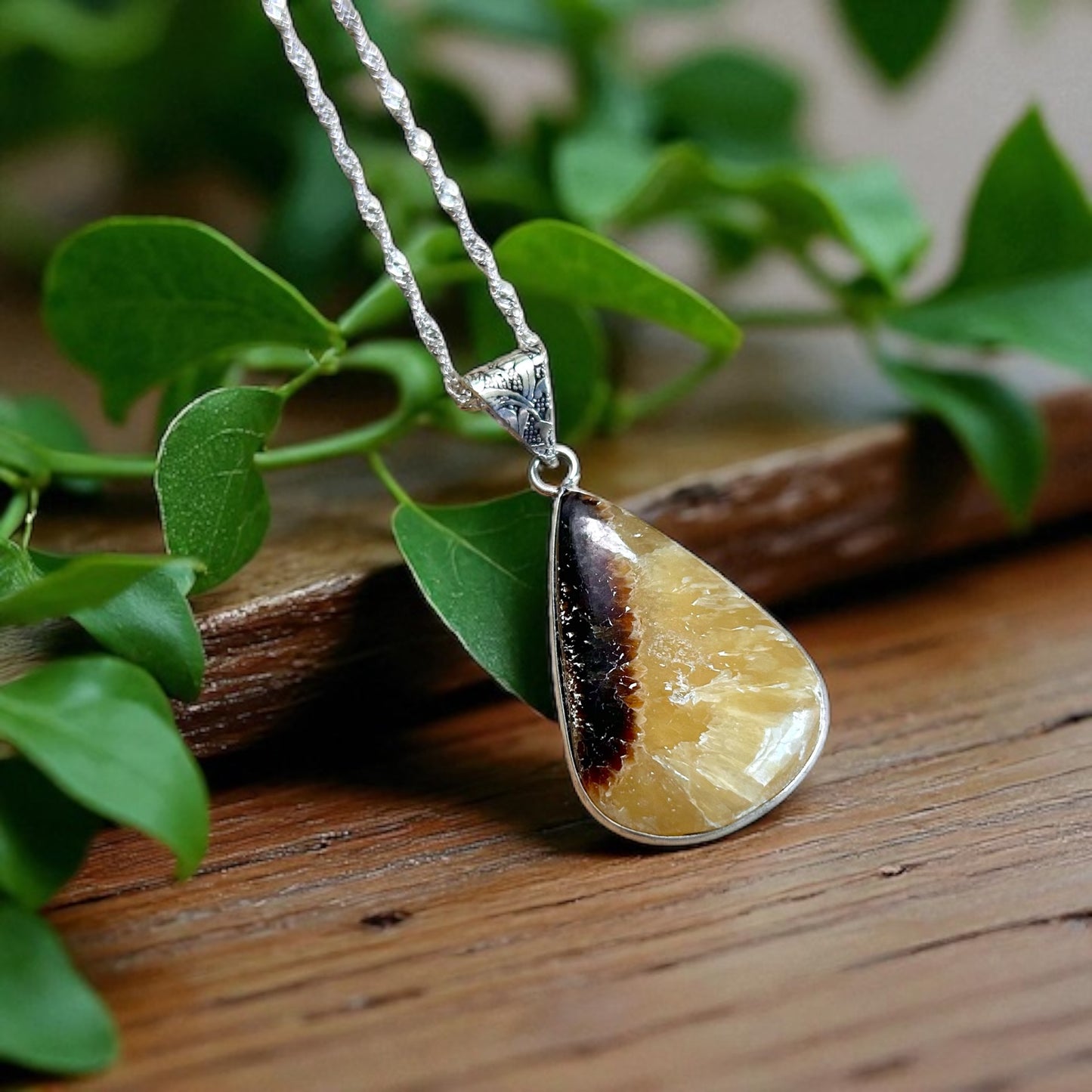 Sterling Silver Septarian Crystal Necklace