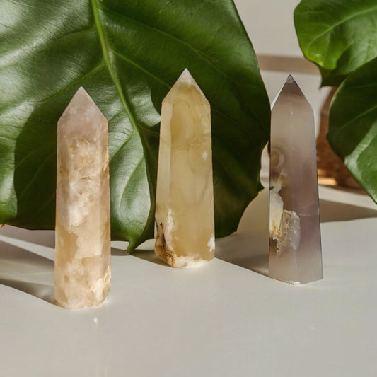 Cherry Blossom Flower Agate Crystal Tower