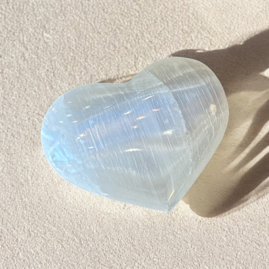 Selenite Heart White Orange Puffs Stone