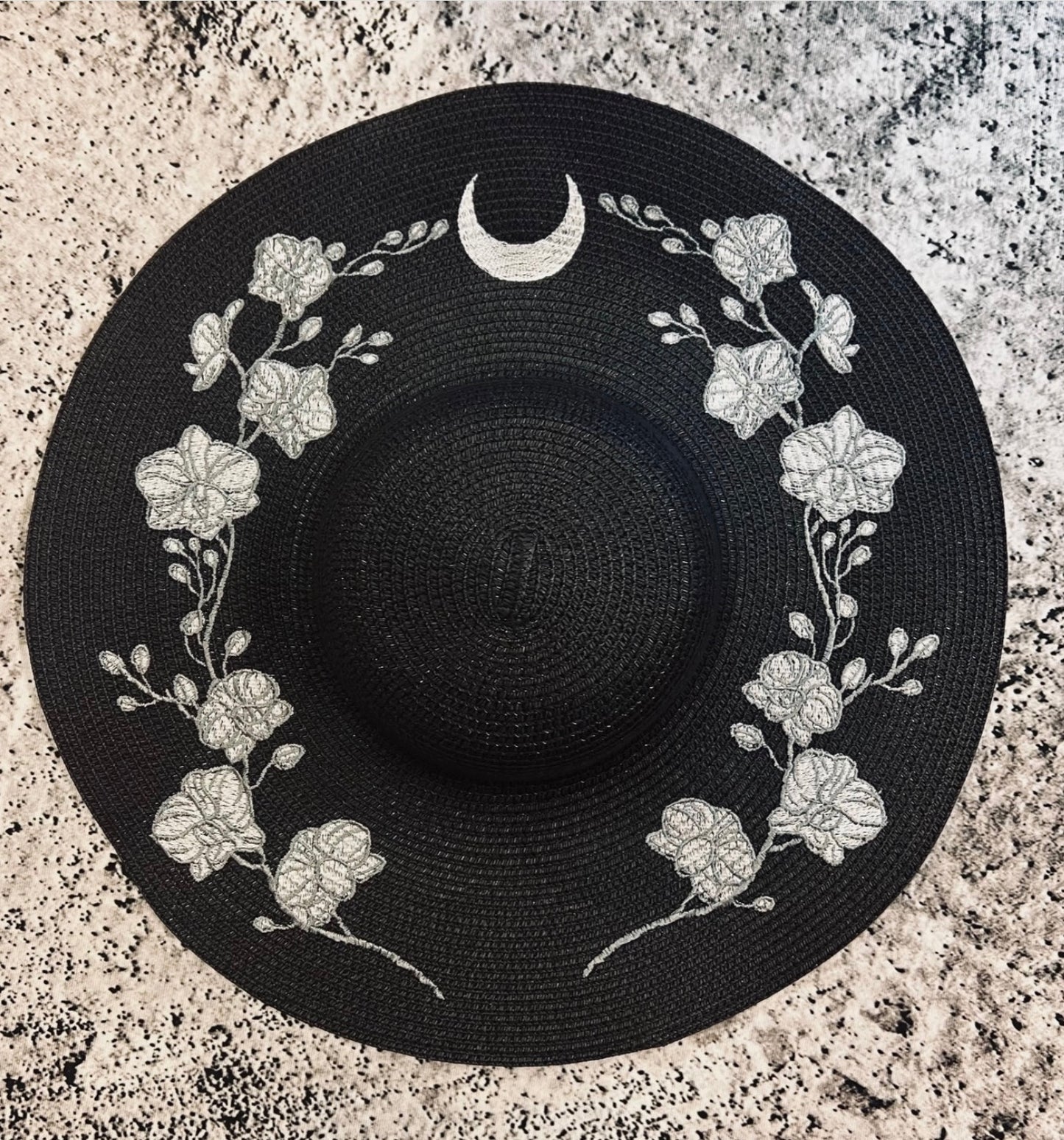 Adjustable Floppy Sun Hat - Orchids Flower Moon