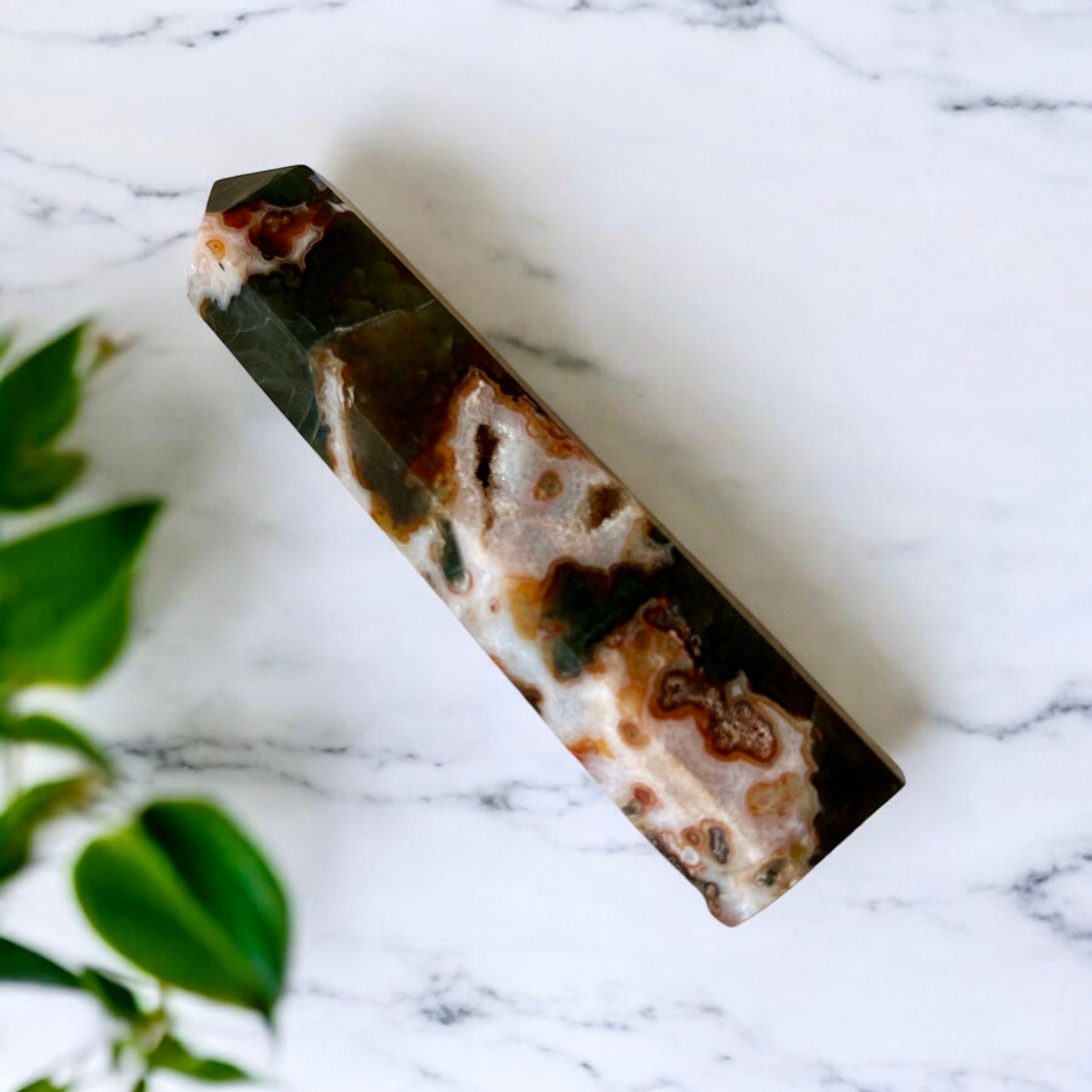 Large Moss Agate Crystal Point Tower