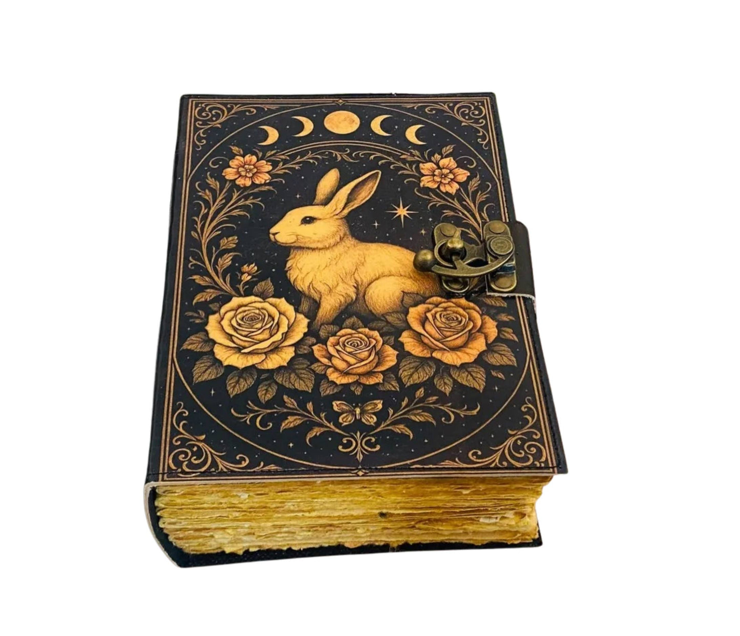 Handmade Leather Journal - Rabbit & Flowers