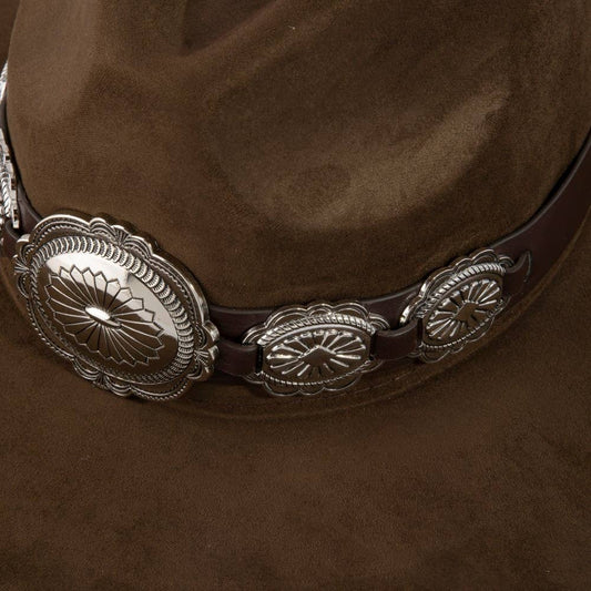 Oversized Concho Band Western Hat - Dark Brown