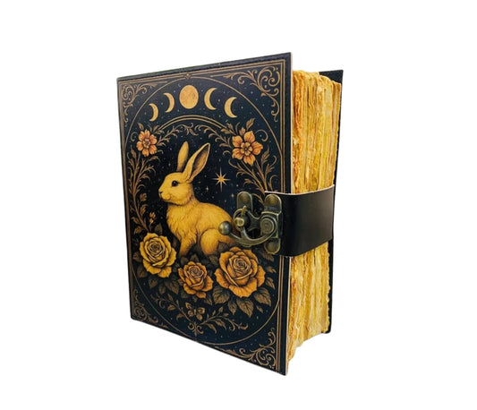 Handmade Leather Journal - Rabbit & Flowers