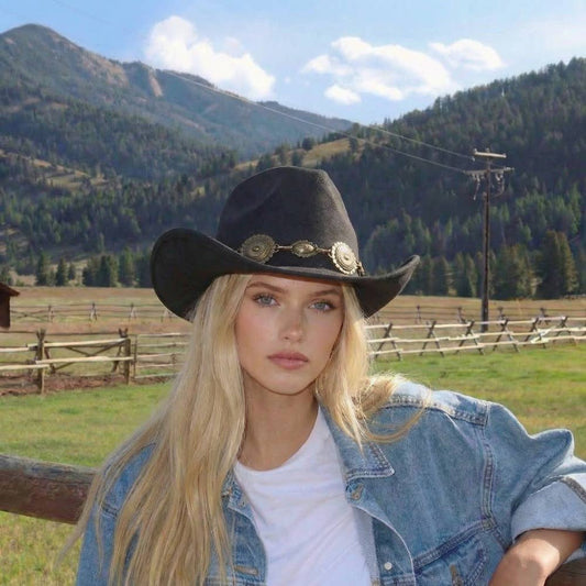 Western Concho Cowboy Hat - Gray Black