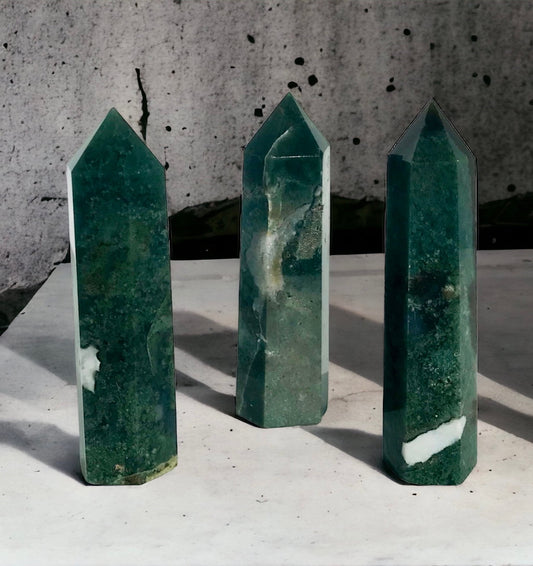 Moss Agate Crystal Tower