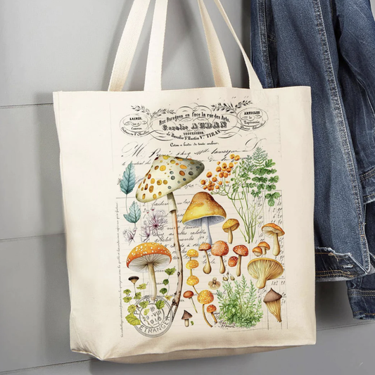 Vintage Mushrooms Botanicals Canvas Tote Bag