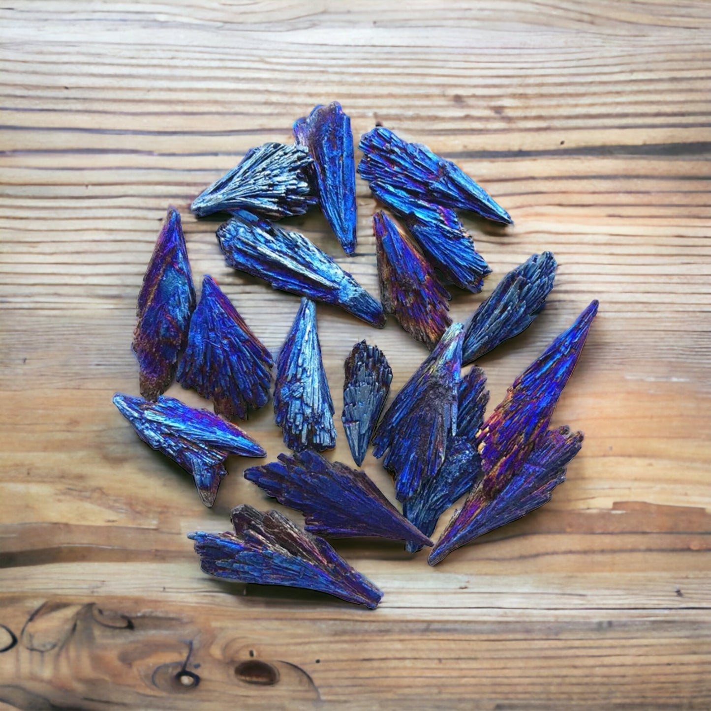 Aura Peacock Kyanite Feather Crystal Tumble