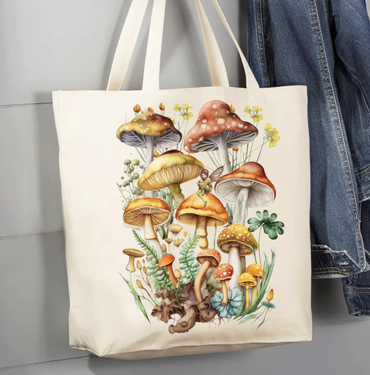 Vintage Mushrooms Botanicals Fairy  Canvas Tote Bag