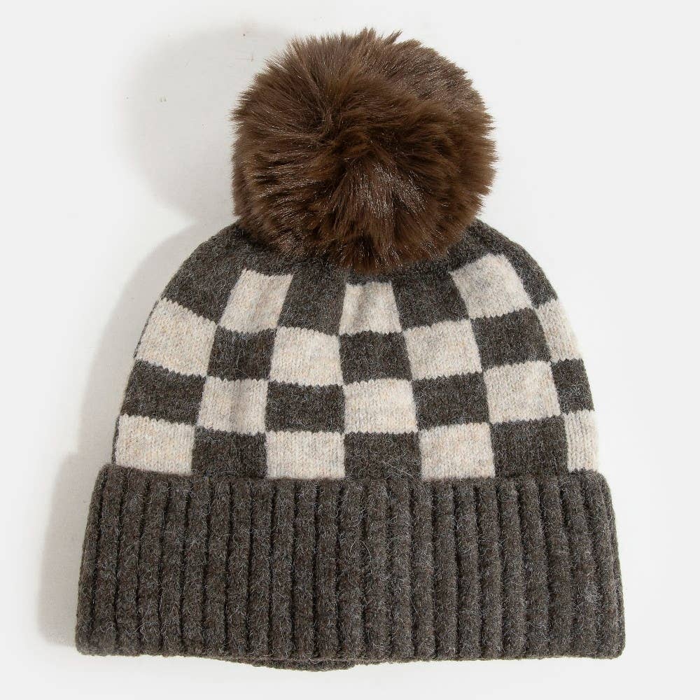 Checkered Pom Beanie