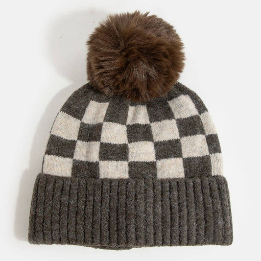 Checkered Pom Beanie