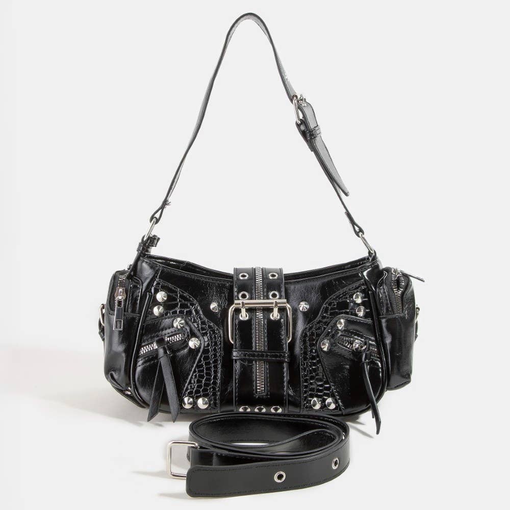 Rivet Detail Leather Shoulder Bag