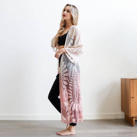 Ombre Lace Kimono Cardigan