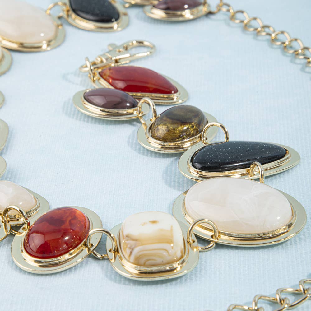 Multi Stone Cabochon Link Chain Belt