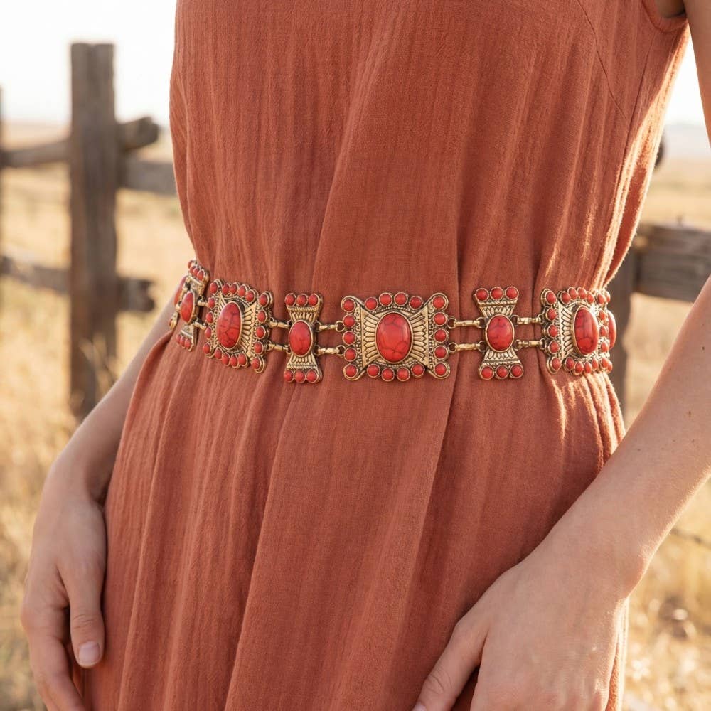 Stone Geometric Concho Chain Belt