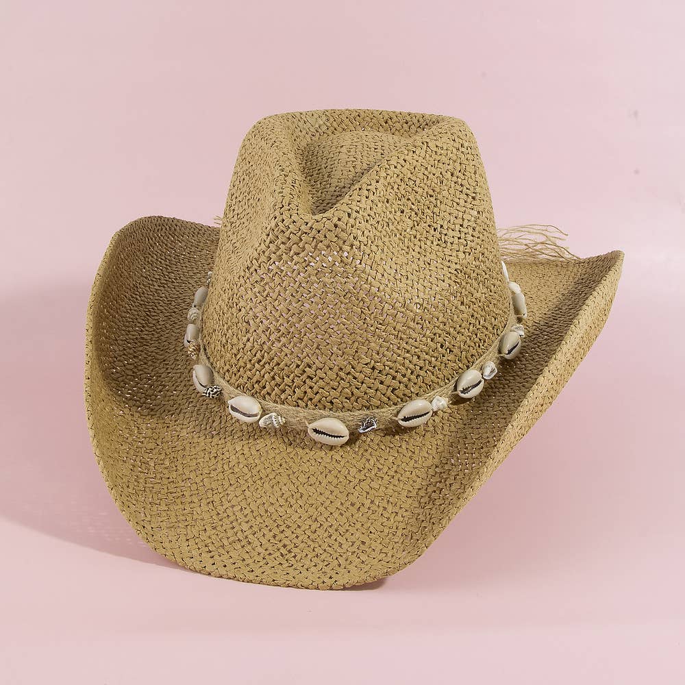 Paper Straw Cowboy Hat With Cowrie Shell Band