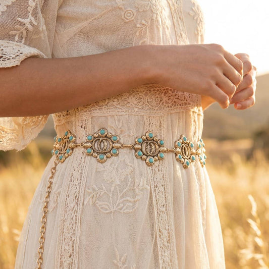 Turquoise Floral Concho Chain Belt