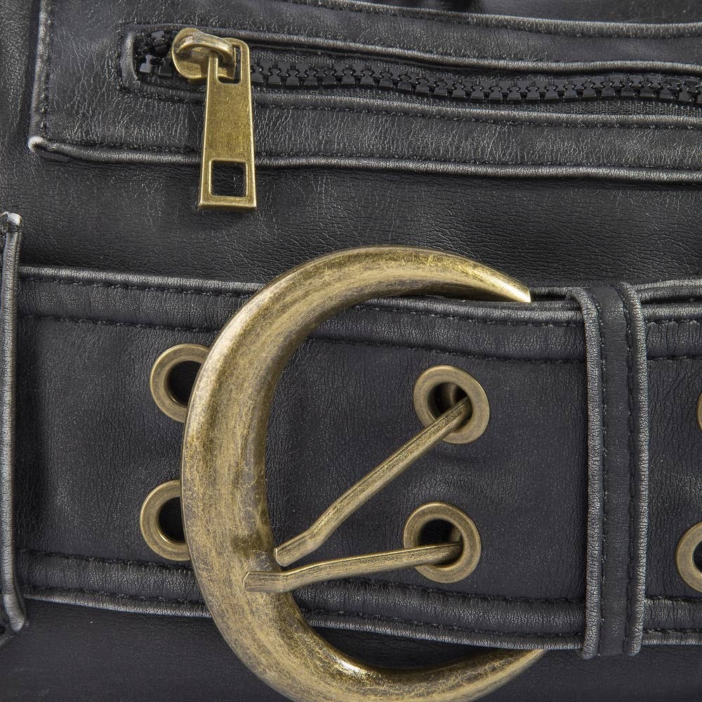 Faux Leather Belted Hobo Shoulder Bag